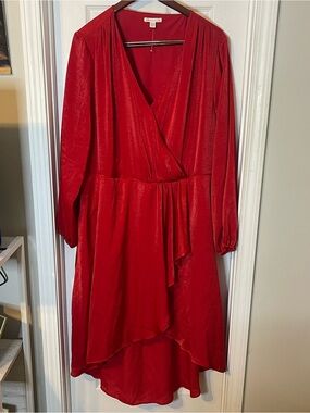 Cato Red Satin-Look High-Low Wrap Dress